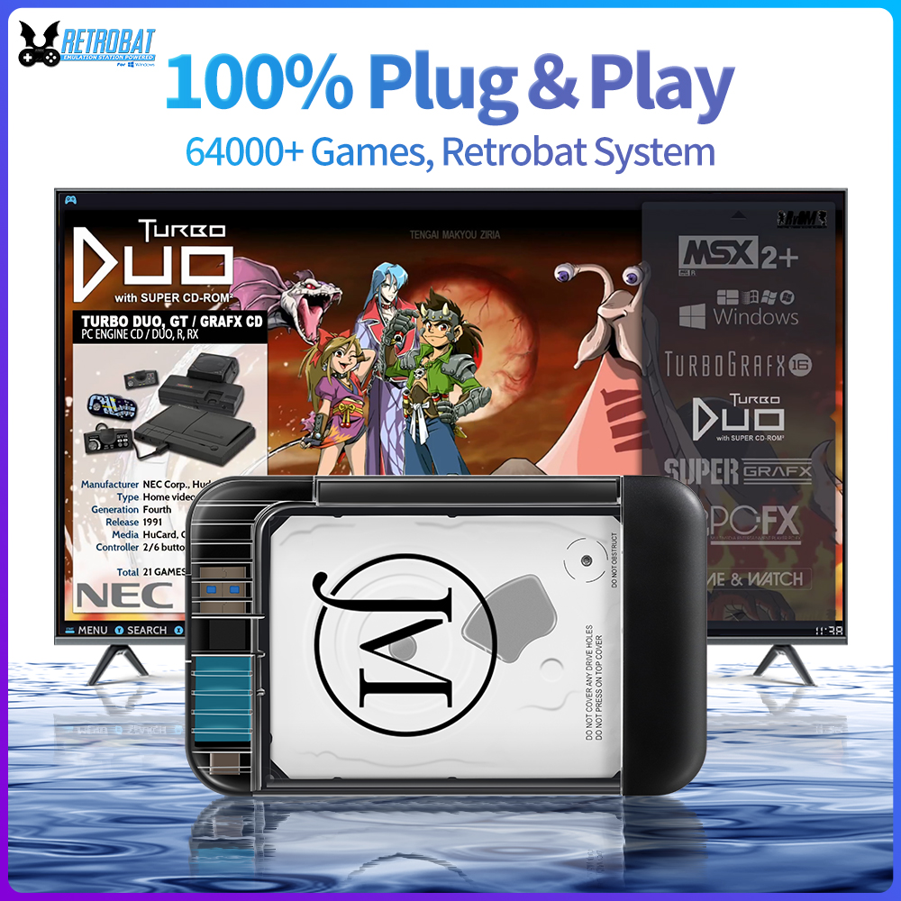 Retro Gaming Emulator Console - RETROBAT Portable 500G Gaming HDD Consoles